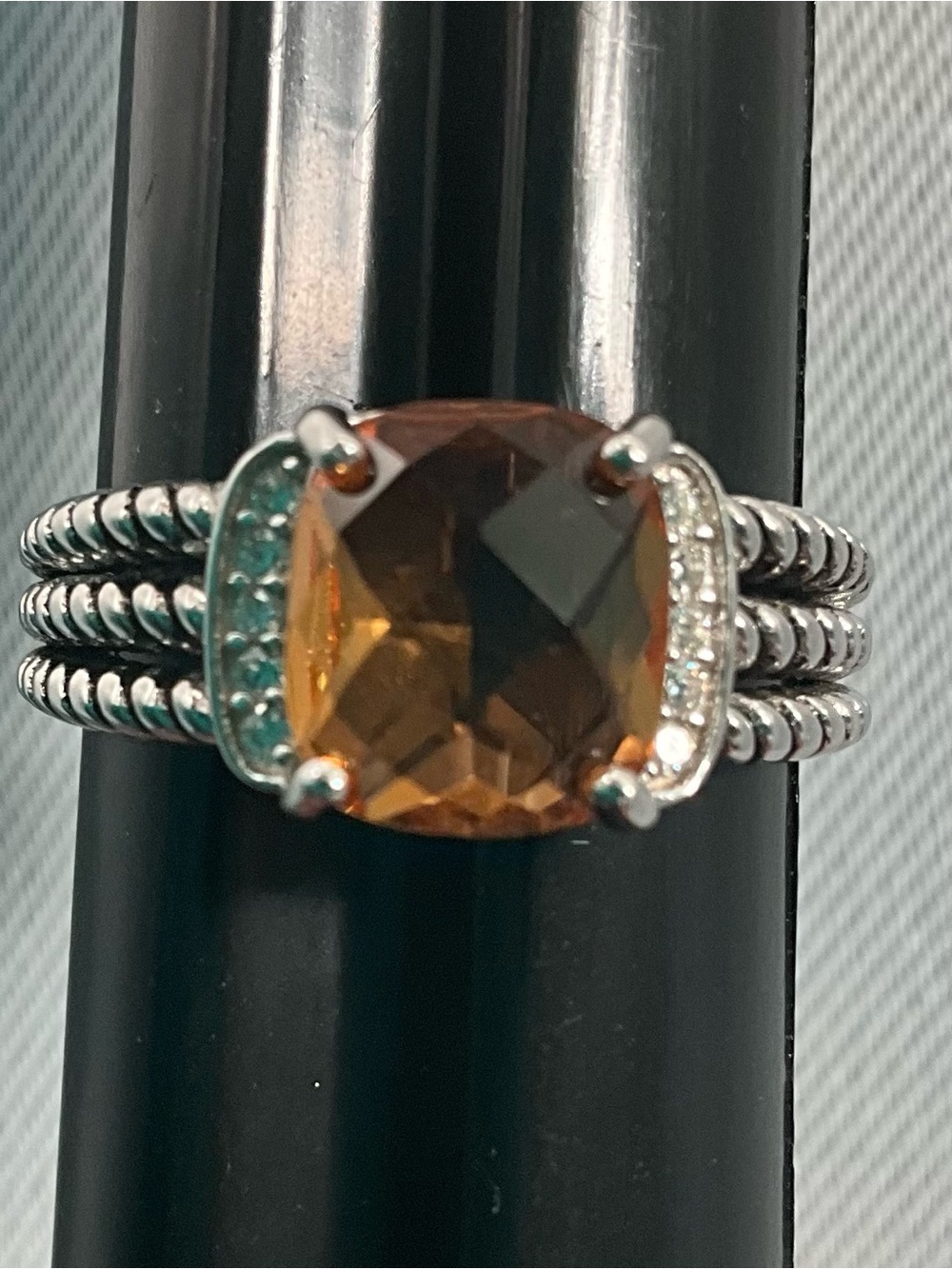 David Yurman Sterling Silver Citrine  & Diamond Wheaton Ring Size 8
